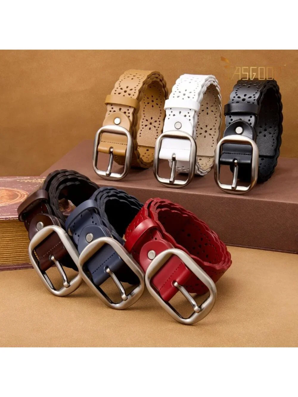 Stylish Women's Hollow Flower Genuine Leather Wide Belt for Jeans & Pants